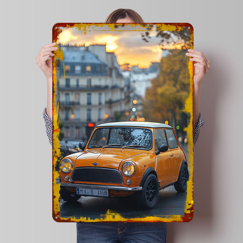 Retro Gaming Paris - Póster Metálico Clásico del Coche Cooper